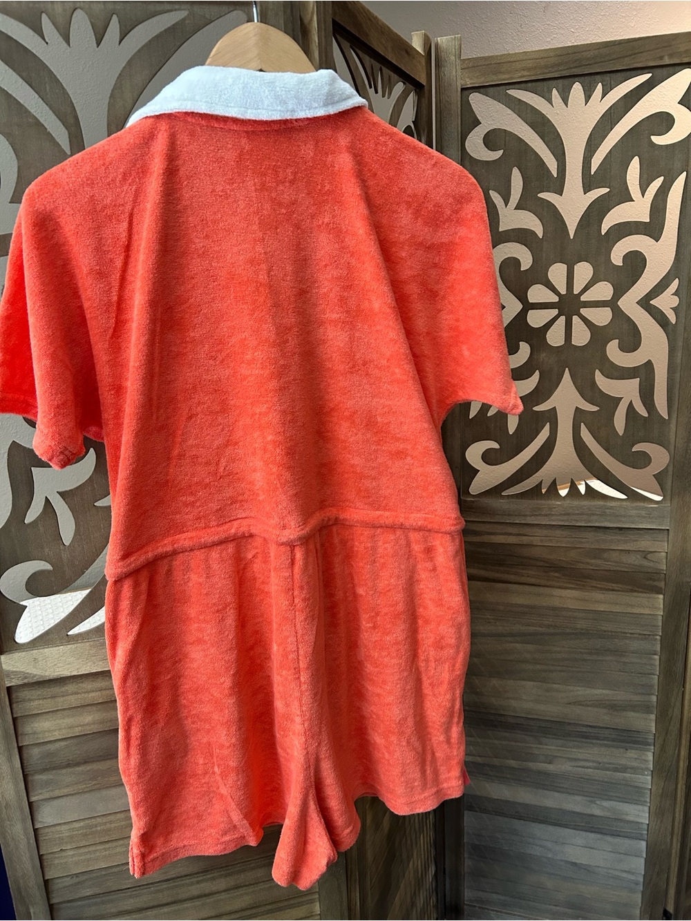 Marine layer Terry out zip up drawstring romper hot coral size M - Picture 6 of 9